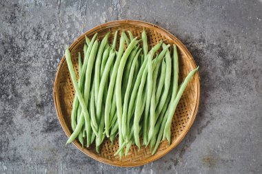 Taze Fransız fasulyesi, yeşil fasulye sağlıklı sebze.
