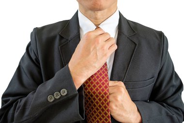 Kırpma yolu ile beyaz arka plan üzerinde onun kravat işadamı ayarla.