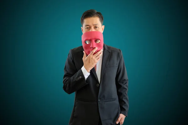 Asia Ondernemer Het Dragen Van Rode Masker Geen Achtergrond Met — Stockfoto