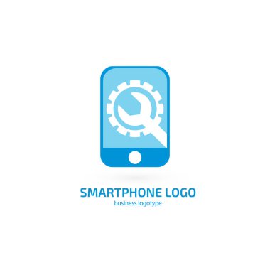 İllüstrasyon tasarımı logo telefon tamiri. Vektör smartphone web simgesi.