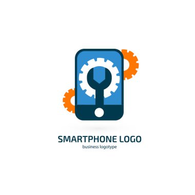 İllüstrasyon tasarımı logo telefon tamiri. Vektör smartphone web simgesi.