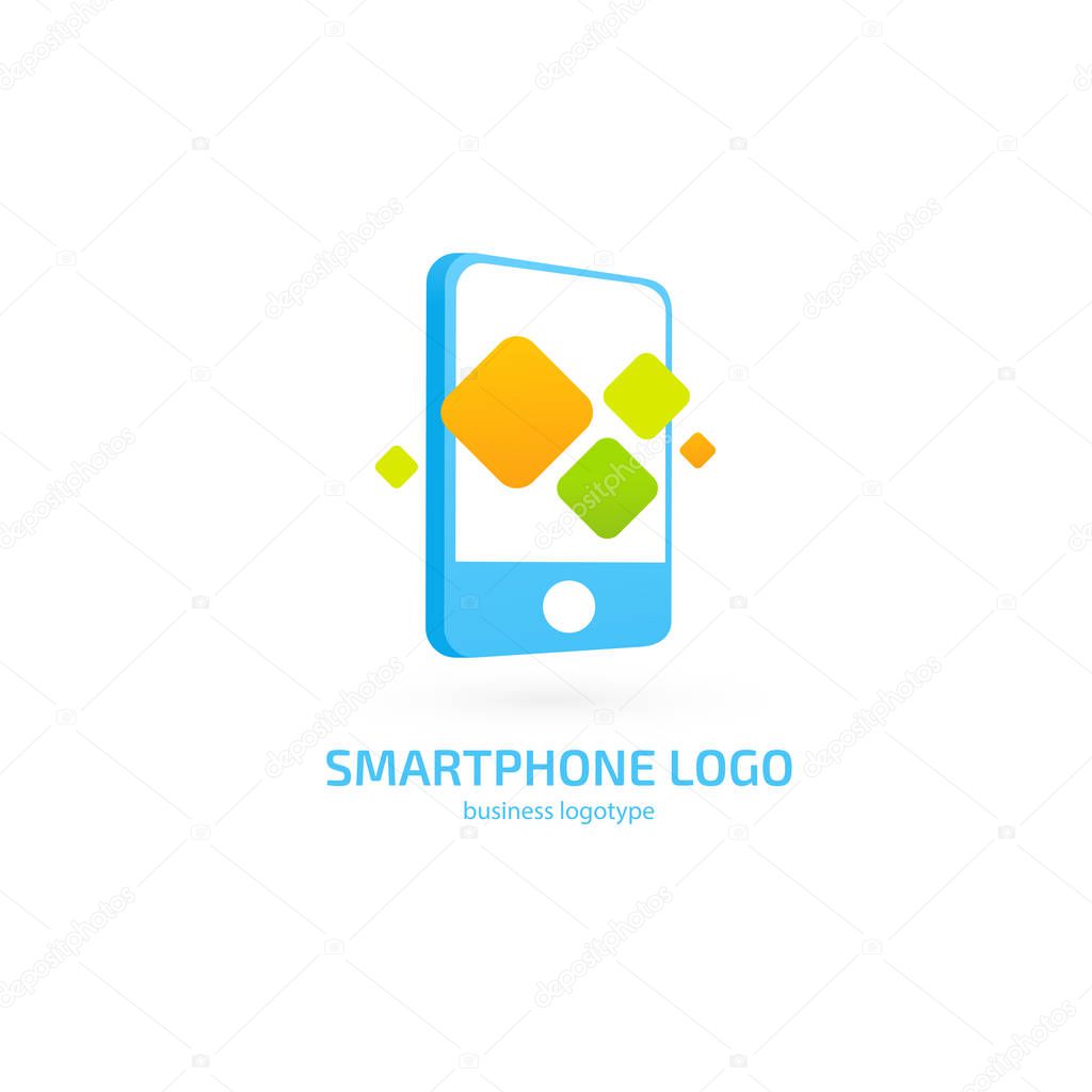 Illustration design of logotype business web marketing. Vector smartphone web icon.