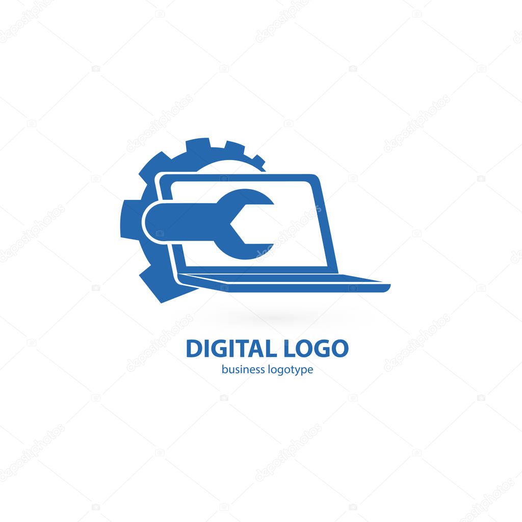 Illustration design of logotype business desktop software. Vector computer web icon.