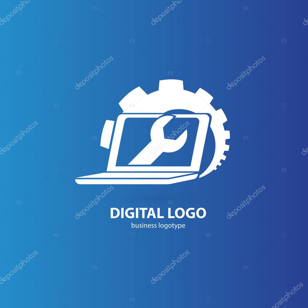 Illustration design of logotype business desktop software. Vector computer web icon.