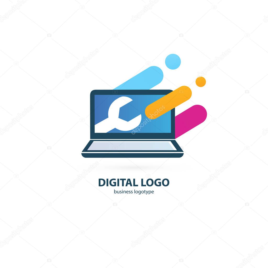 Illustration design of logotype business desktop software. Vector computer web icon.