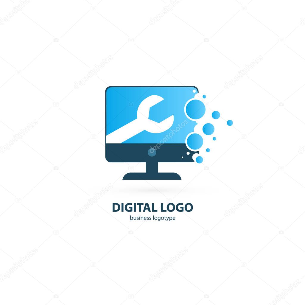 Illustration design of logotype business desktop software. Vector computer web icon.