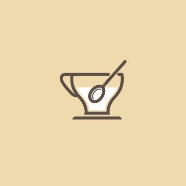 Monoline logo kahve illüstrasyon tasarımı. Vektör simge Kupası içki ile.