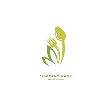 Renk eğrisi logo vegan gıda illüstrasyon tasarımı. Vektör simge meyve ve çatal