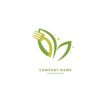 Renk eğrisi logo vegan gıda illüstrasyon tasarımı. Vektör simge meyve ve çatal