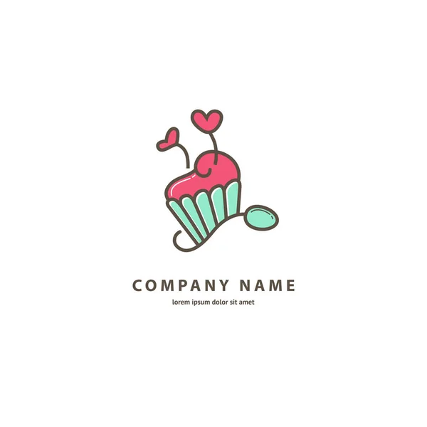 Illustration Design Monoline Logotype Candy Store Vector Icon Sweet Cake — Stock Vector