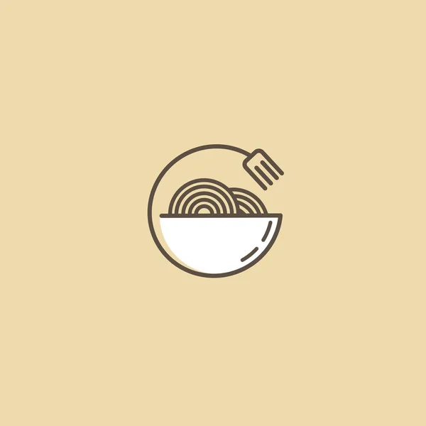 Monoline, minimalist, basit logo Çin restoranı illüstrasyon tasarımı. Vektör simge plaka noodles ile.