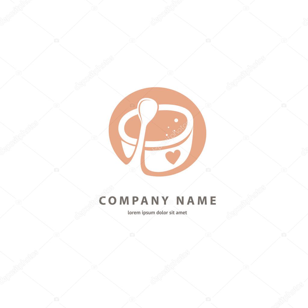 Illustration design of counter space logotype coffee. Vector icon cup with drink.