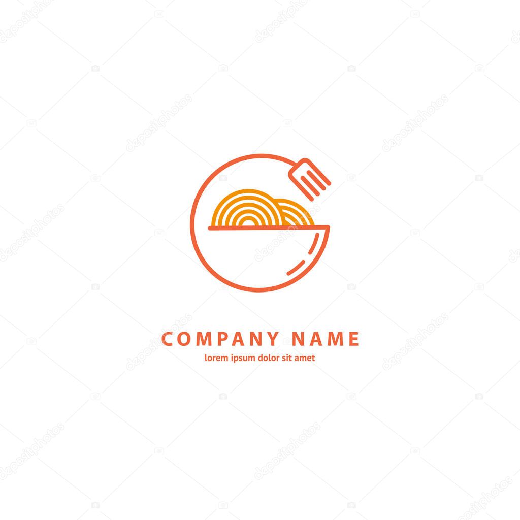 Illustration design of monoline, minimalistic, simple logotype chinese restaurant. Vector icon plate with noodles.