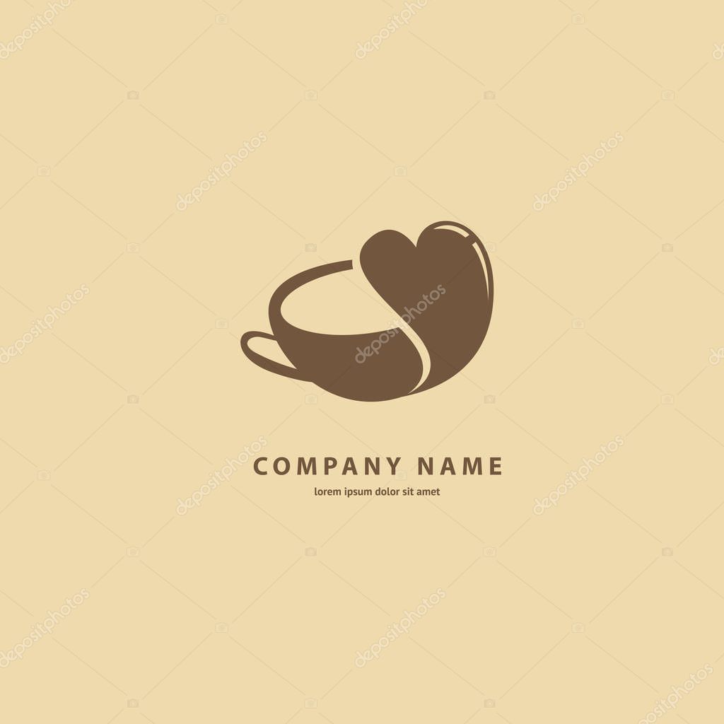Illustration design of silhouette brown logotype coffee. Vector icon cup with drink.