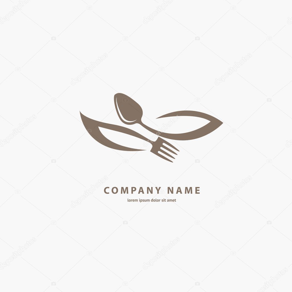 Illustration design of color curve logotype vegan food. Vector icon fruit and fork