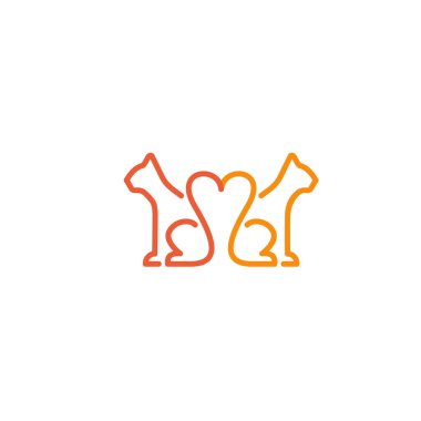 Çizimde tasarım anahattı, veteriner için minimalist logo. Vektör simge köpek ve kedi.
