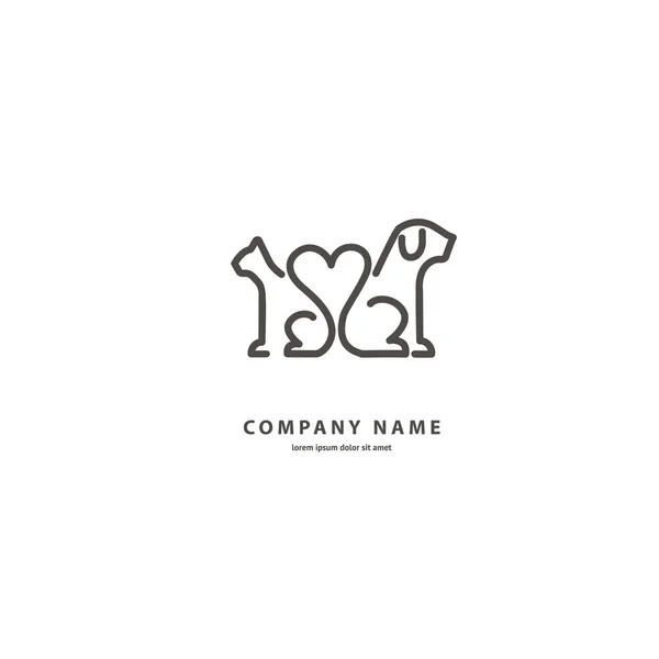 Çizimde tasarım anahattı, veteriner için minimalist logo. Vektör simge köpek ve kedi.