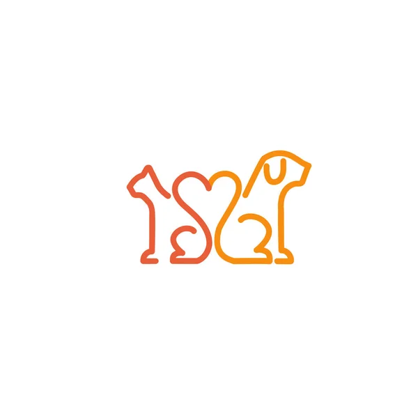 Çizimde tasarım anahattı, veteriner için minimalist logo. Vektör simge köpek ve kedi.