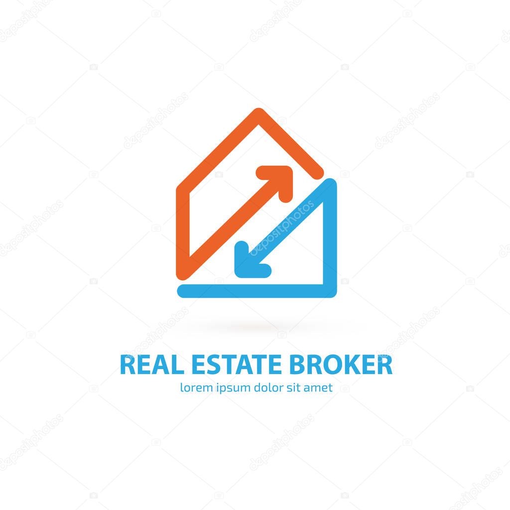 Illustration design of logotype house sale agency . Arrow and building pictogram.