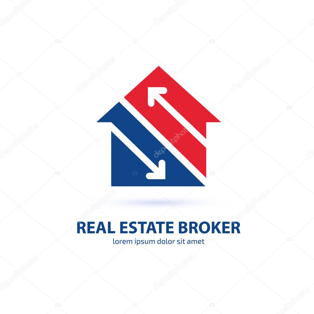 Illustration design of logotype house sale agency . Arrow and building pictogram.