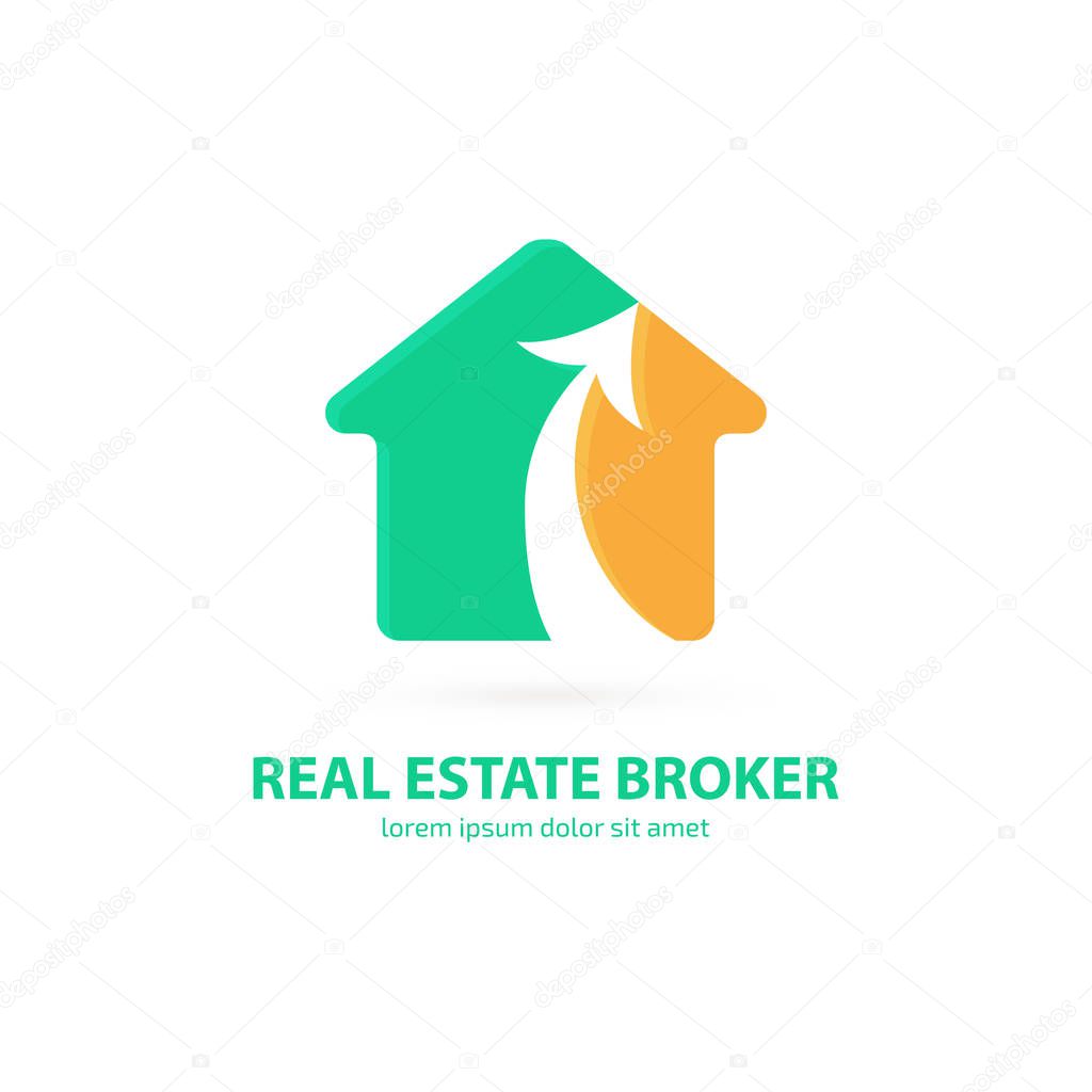 Illustration design of logotype house sale agency . Arrow and building pictogram.