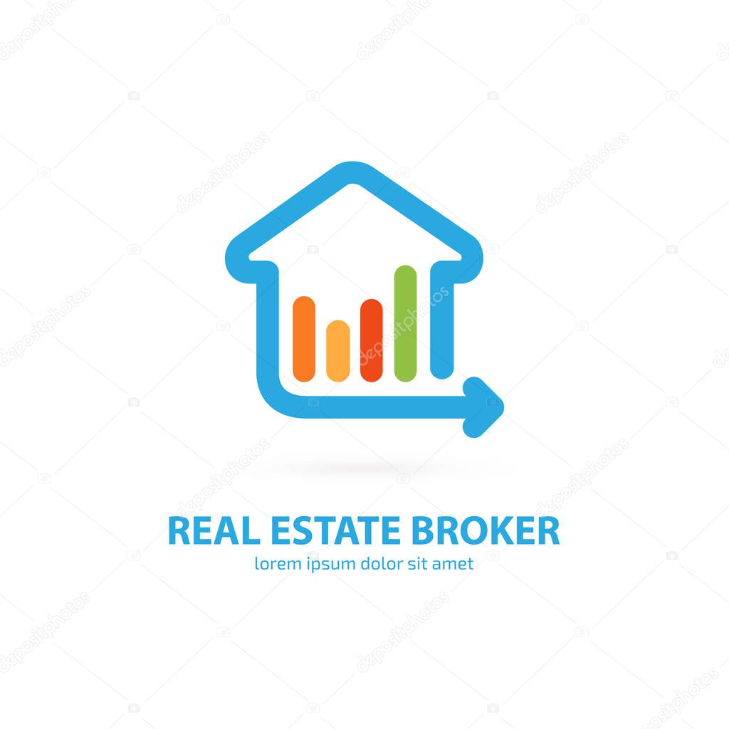 Illustration design of logotype house sale agency . Arrow and building pictogram.