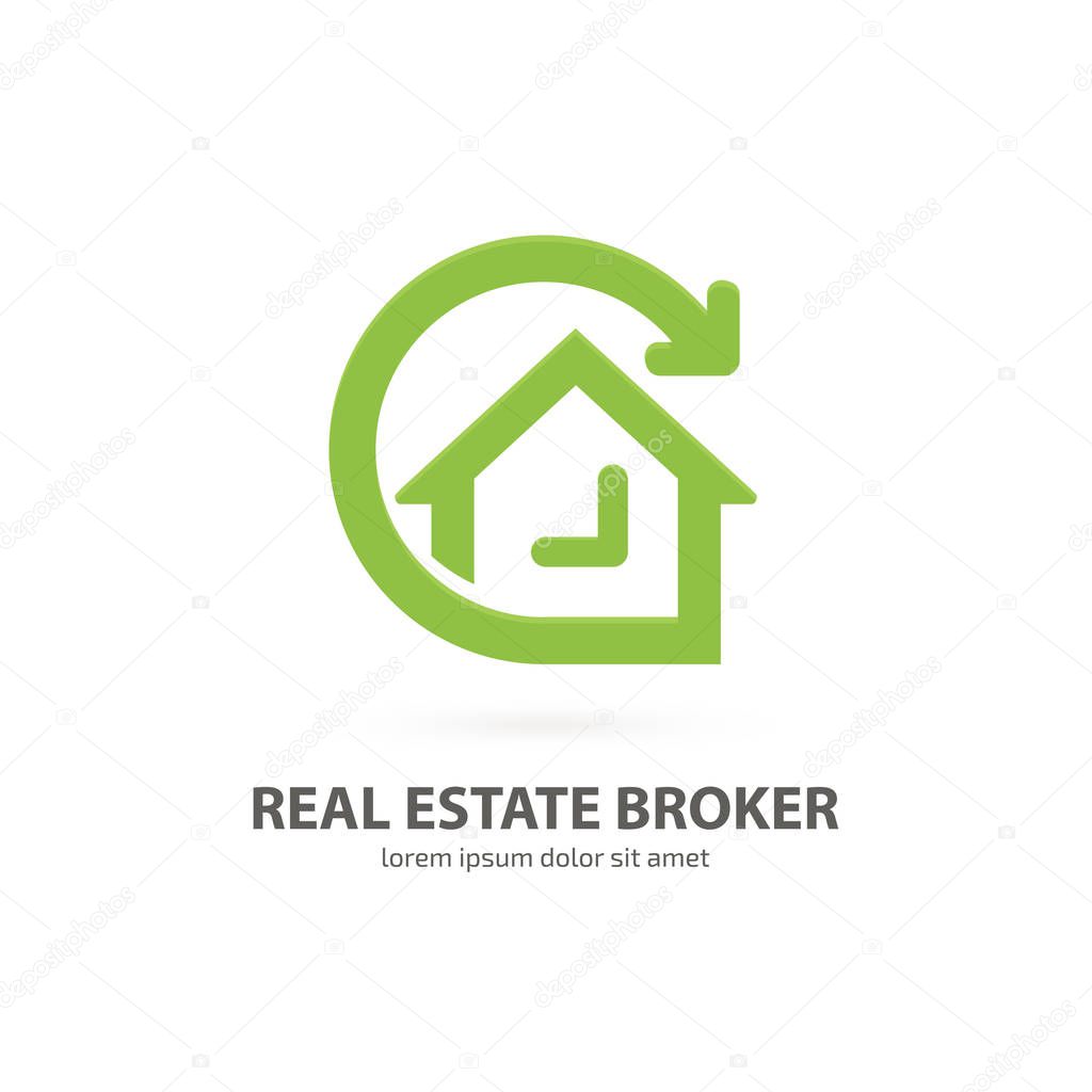 Illustration design of logotype house sale agency . Arrow and building pictogram.