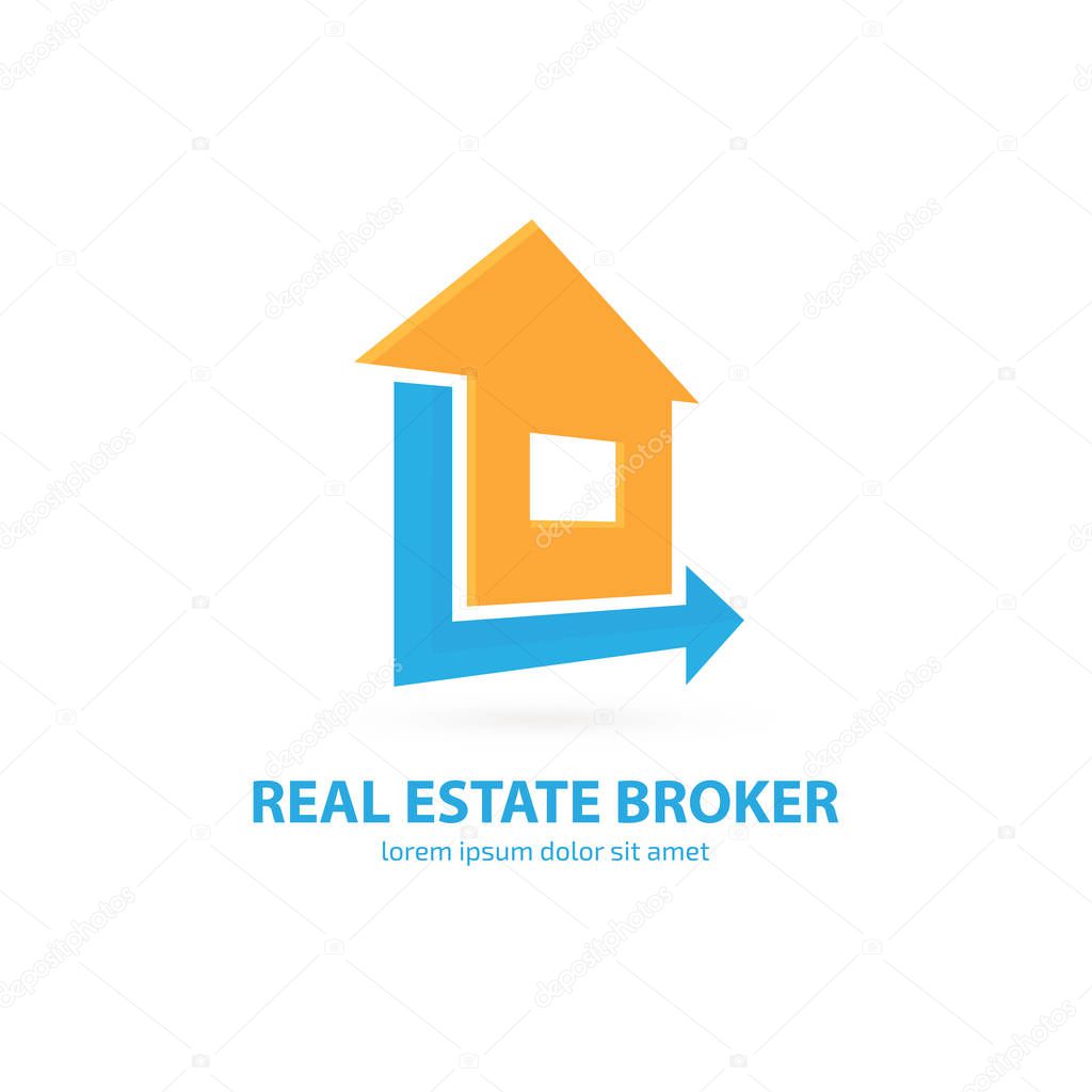 Illustration design of logotype house sale agency . Arrow and building pictogram.