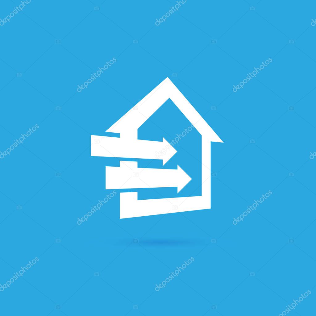 Illustration design of logotype house sale agency . Arrow and building pictogram.