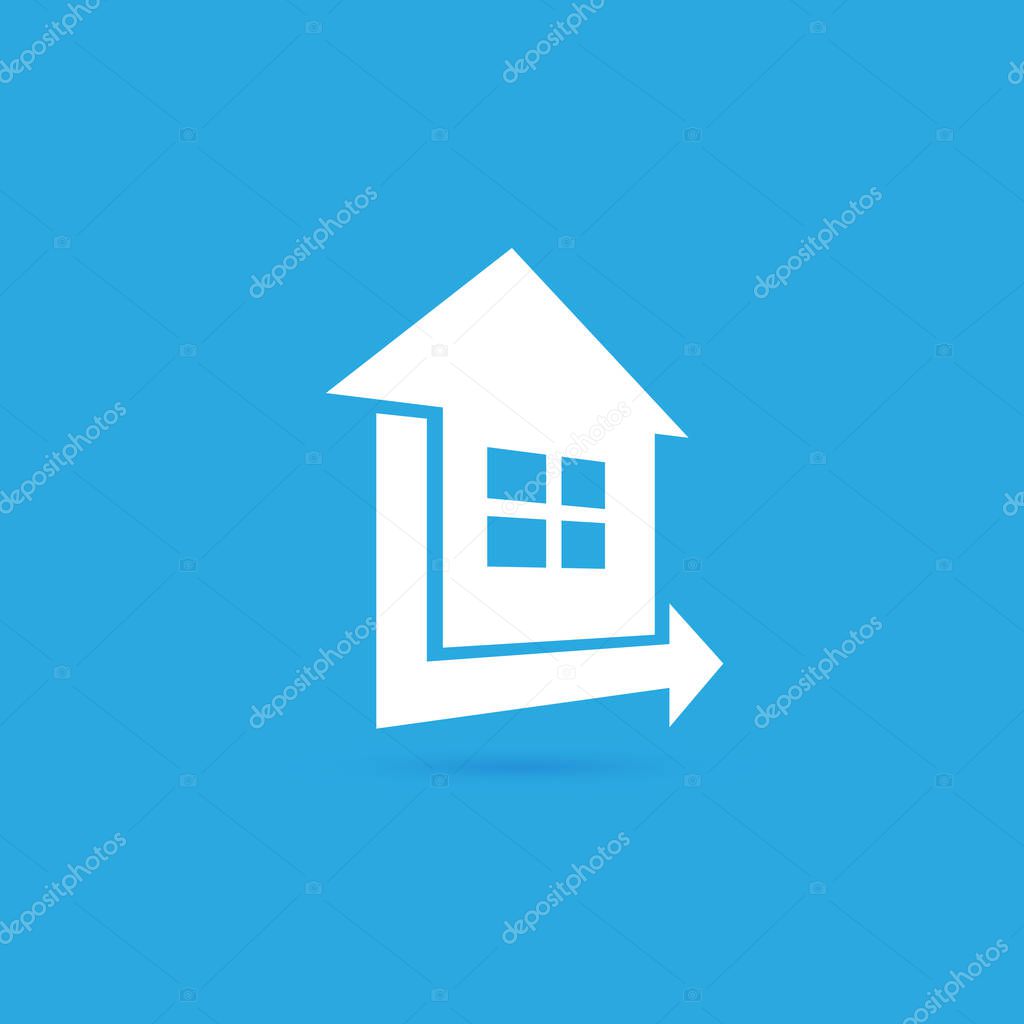 Illustration design of logotype house sale agency . Arrow and building pictogram.