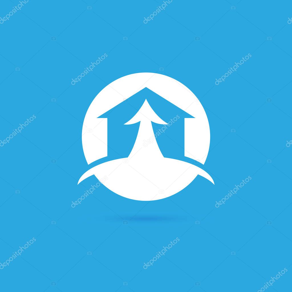 Illustration design of logotype house sale agency . Arrow and building pictogram.