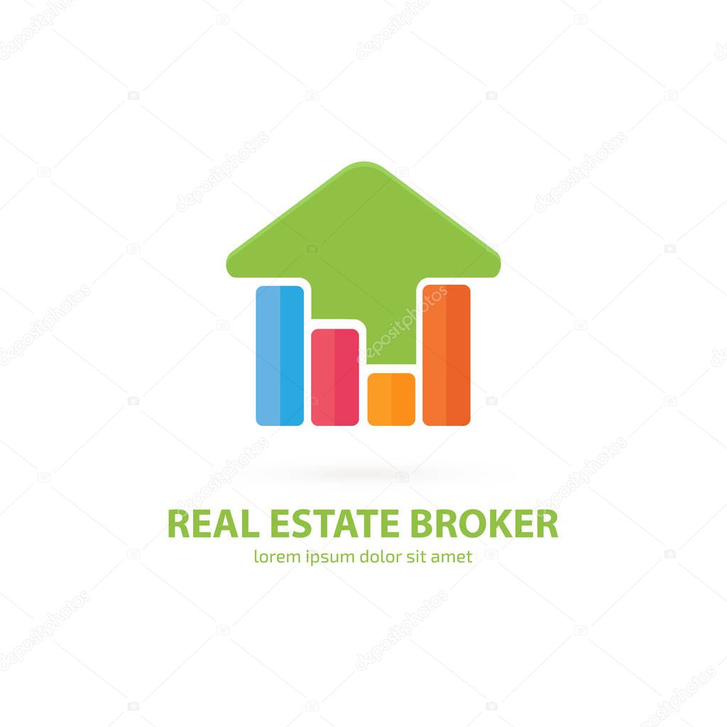 Illustration design of logotype house sale agency . Arrow and building pictogram.