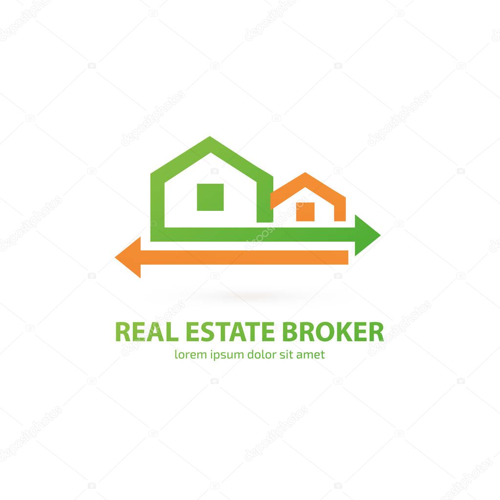 Illustration design of logotype house sale agency . Arrow and building pictogram.