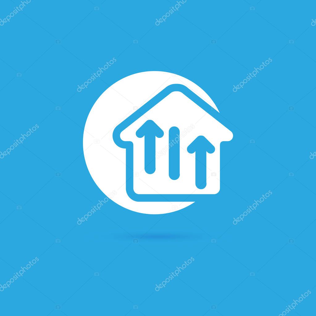 Illustration design of logotype house sale agency . Arrow and building pictogram.