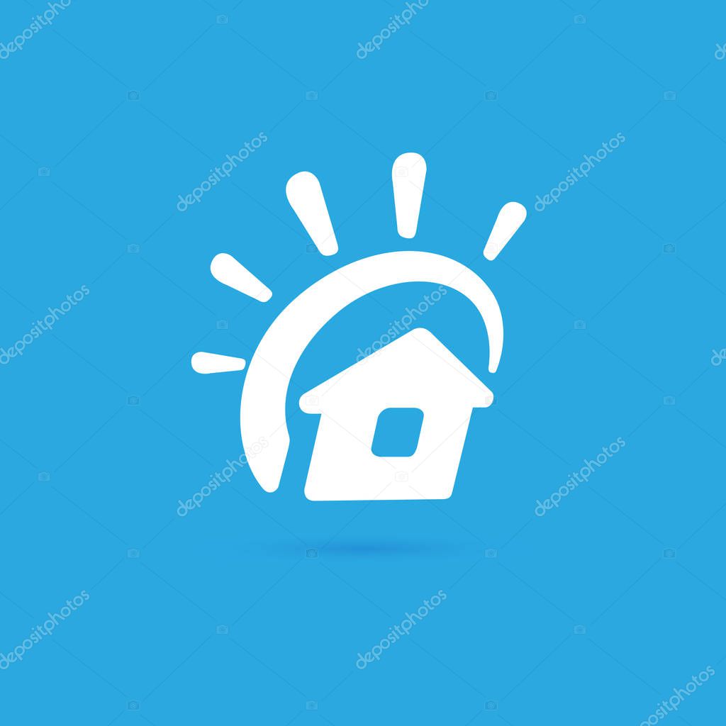 Illustration design of logotype house sale agency . Arrow and building pictogram.