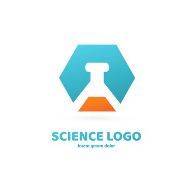 Vektör tasarım logo laboratuvarı. Molekül piktogram, kimya soyut simgesi
