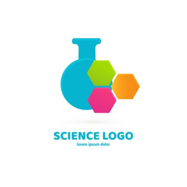 Vektör tasarım logo laboratuvarı. Molekül piktogram, kimya soyut simgesi