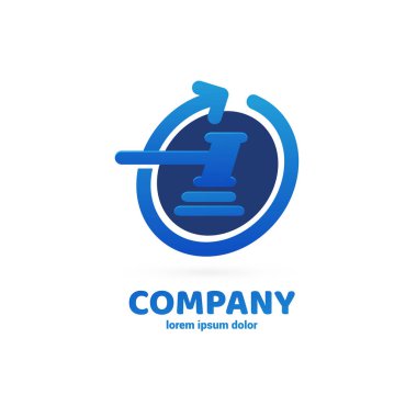 Vektör tasarım logo çekiç ve ok. Mahkeme piktogram, avukat soyut simgesi