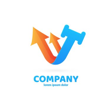 Vektör tasarım logo çekiç ve ok. Mahkeme piktogram, avukat soyut simgesi