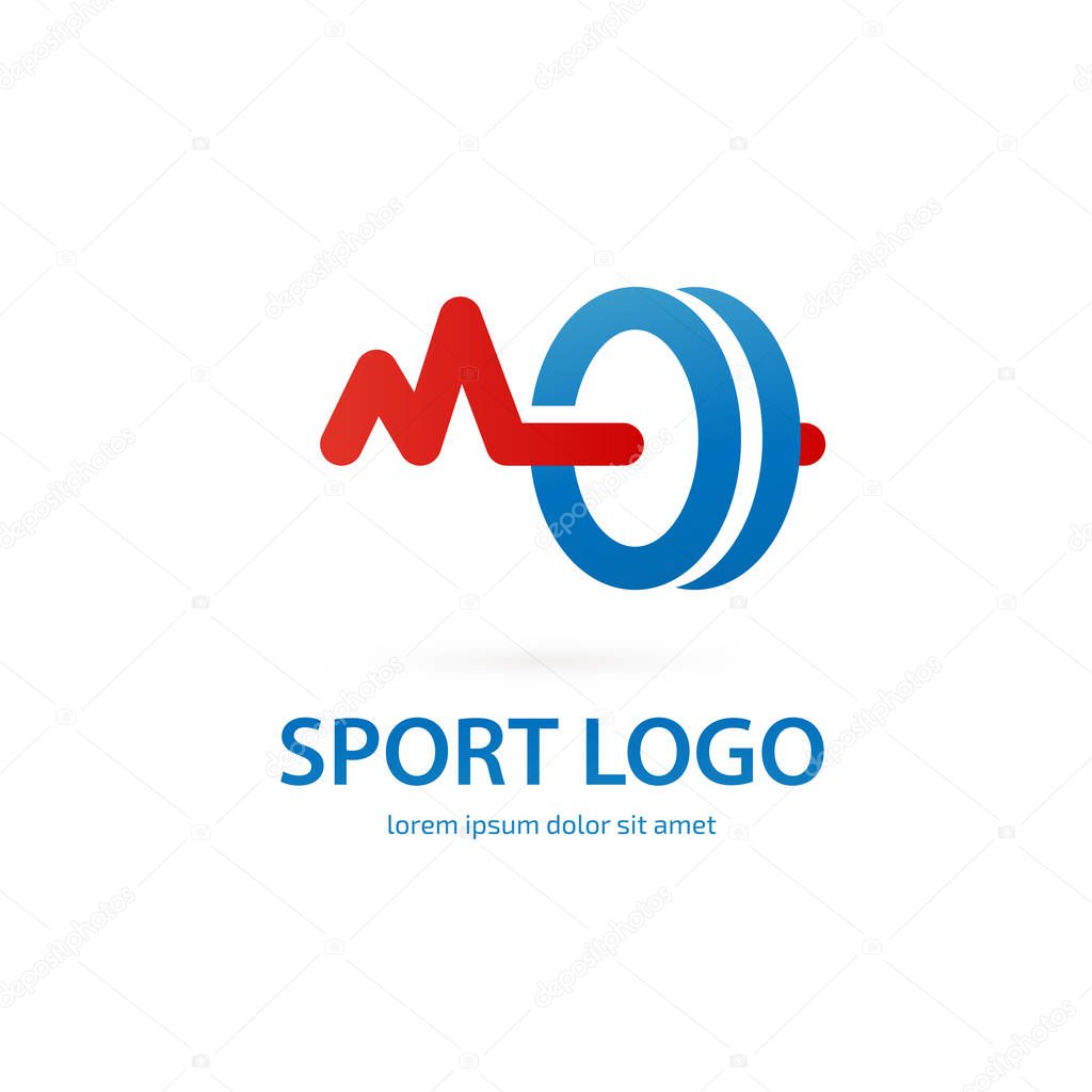 Vector design logo Sport sign. Dumbbell pictogram, active lifestyle abstract icon