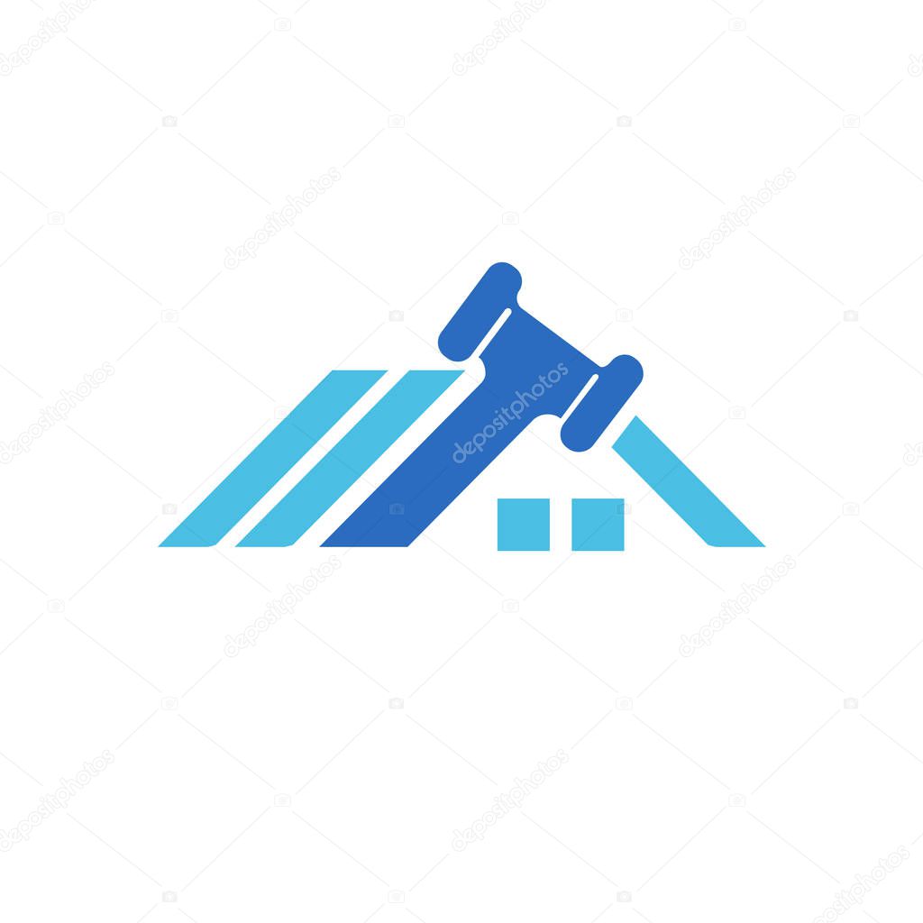 Vector design logo hammer and repair. Court pictogram, lawyer abstract icon