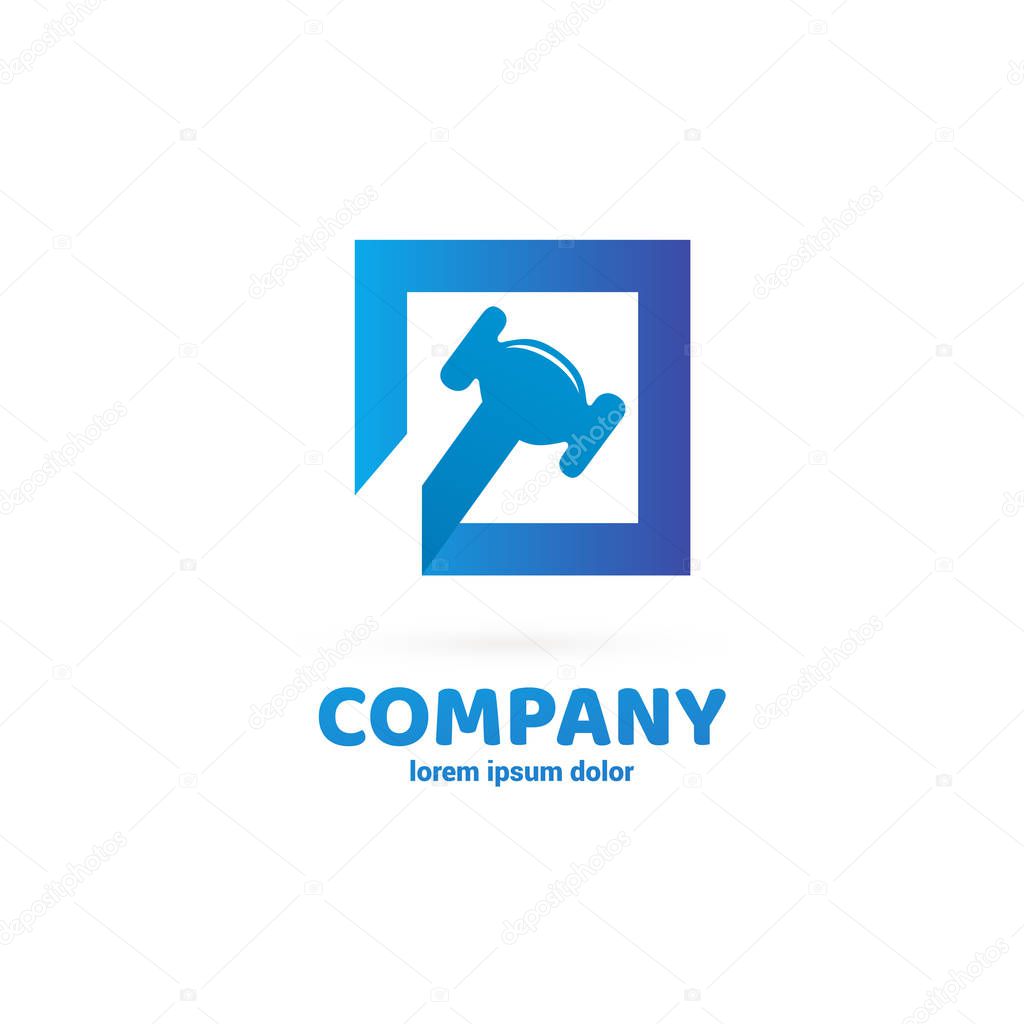 Vector design logo hammer and repair. Court pictogram, lawyer abstract icon