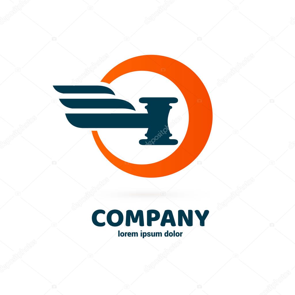 Vector design logo hammer and repair. Court pictogram, lawyer abstract icon