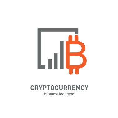 Vektör tasarım logo finans ve e-ticaret. Bitcoin piktogram, sanal para soyut simgesi