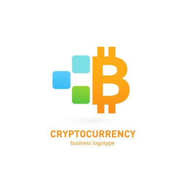 Vektör tasarım logo finans ve e-ticaret. Bitcoin piktogram, sanal para soyut simgesi