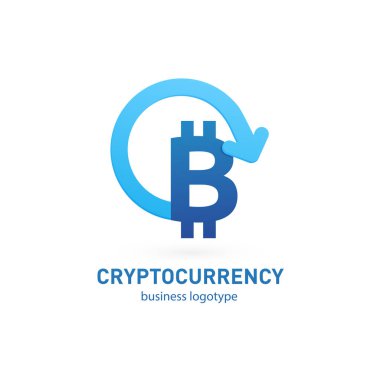 Vektör tasarım logo finans ve e-ticaret. Bitcoin piktogram, sanal para soyut simgesi
