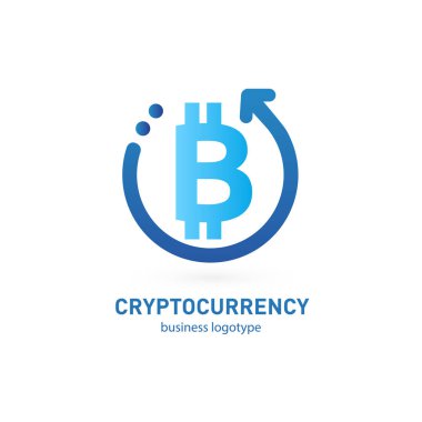 Vektör tasarım logo finans ve e-ticaret. Bitcoin piktogram, sanal para soyut simgesi