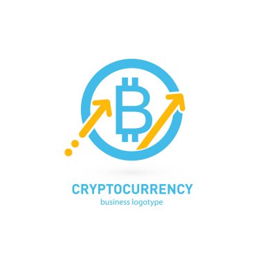 Vektör tasarım logo finans ve e-ticaret. Bitcoin piktogram, sanal para soyut simgesi