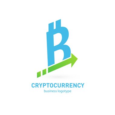 Vektör tasarım logo finans ve e-ticaret. Bitcoin piktogram, sanal para soyut simgesi