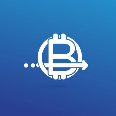 Vektör tasarım logo finans ve e-ticaret. Bitcoin piktogram, sanal para soyut simgesi